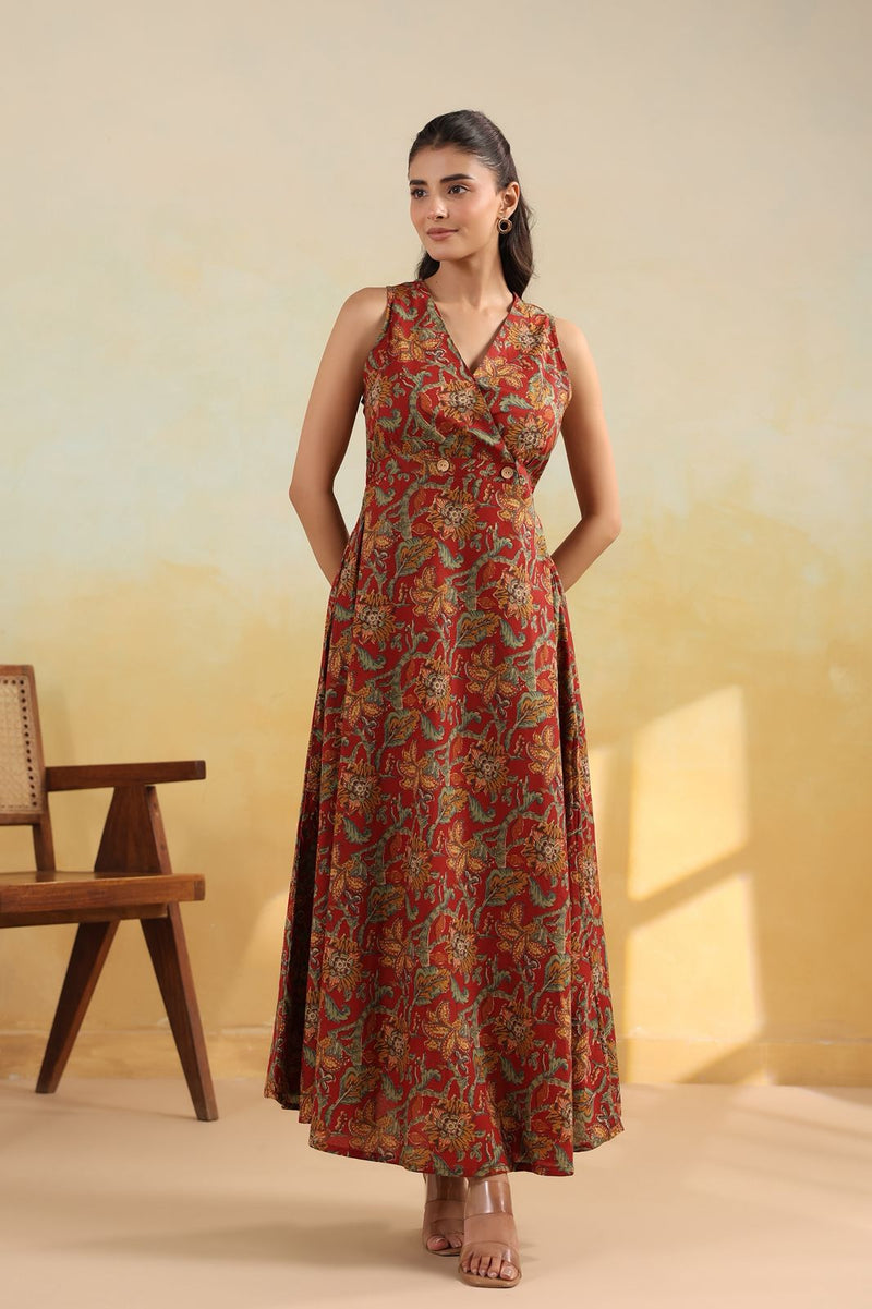 Rusty Bloom Handblock-Inspired Long Dress