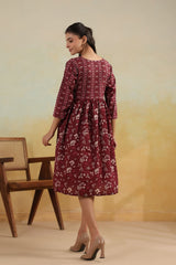 Maroon Heritage Blossom Printed Midi Dress