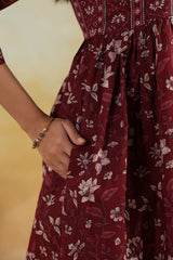 Maroon Heritage Blossom Printed Midi Dress