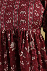 Maroon Heritage Blossom Printed Midi Dress