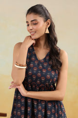 Ink Blue Handblock-Style Printed Long Dress