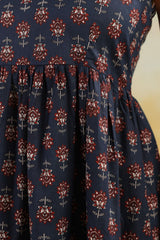 Ink Blue Handblock-Style Printed Long Dress