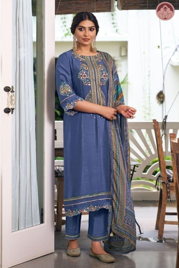 Kunica coral embroidered suit set with dupatta