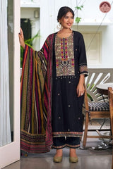 Kunica Brown Embroidered Suit Set With Dupatta