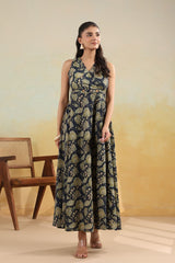 Navy Royale Blossom Flared Long Dress