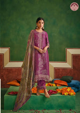 Berry Plum Classic Suit Set with Muslin Dupatta