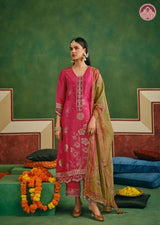 Berry Plum Classic Suit Set with Muslin Dupatta