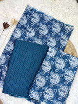 Meher Midnight Azure Floral Unstitched Suit Set With Cotton Dupatta