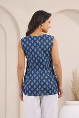 • Indira Indigo Wrap-Style Printed Short Kurti