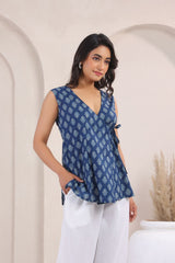 • Indira Indigo Wrap-Style Printed Short Kurti