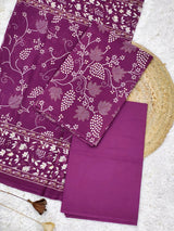 • “Saanjh Purple” Timeless Ethnic Print Unstitched Suit Set with Cotton Dupatta