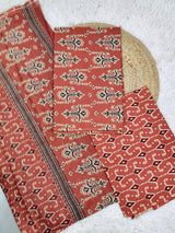• “Ajrakh Aura” Folk Print Unstitched Suit Set with Cotton Dupatta