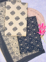 Zariya Midnight Bloom Cotton Unstitched With Chiffon Dupatta