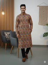 “Mehfil Charm” All-Over Print Cotton Long Kurta