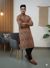 “Mehfil Charm” All-Over Print Cotton Long Kurta