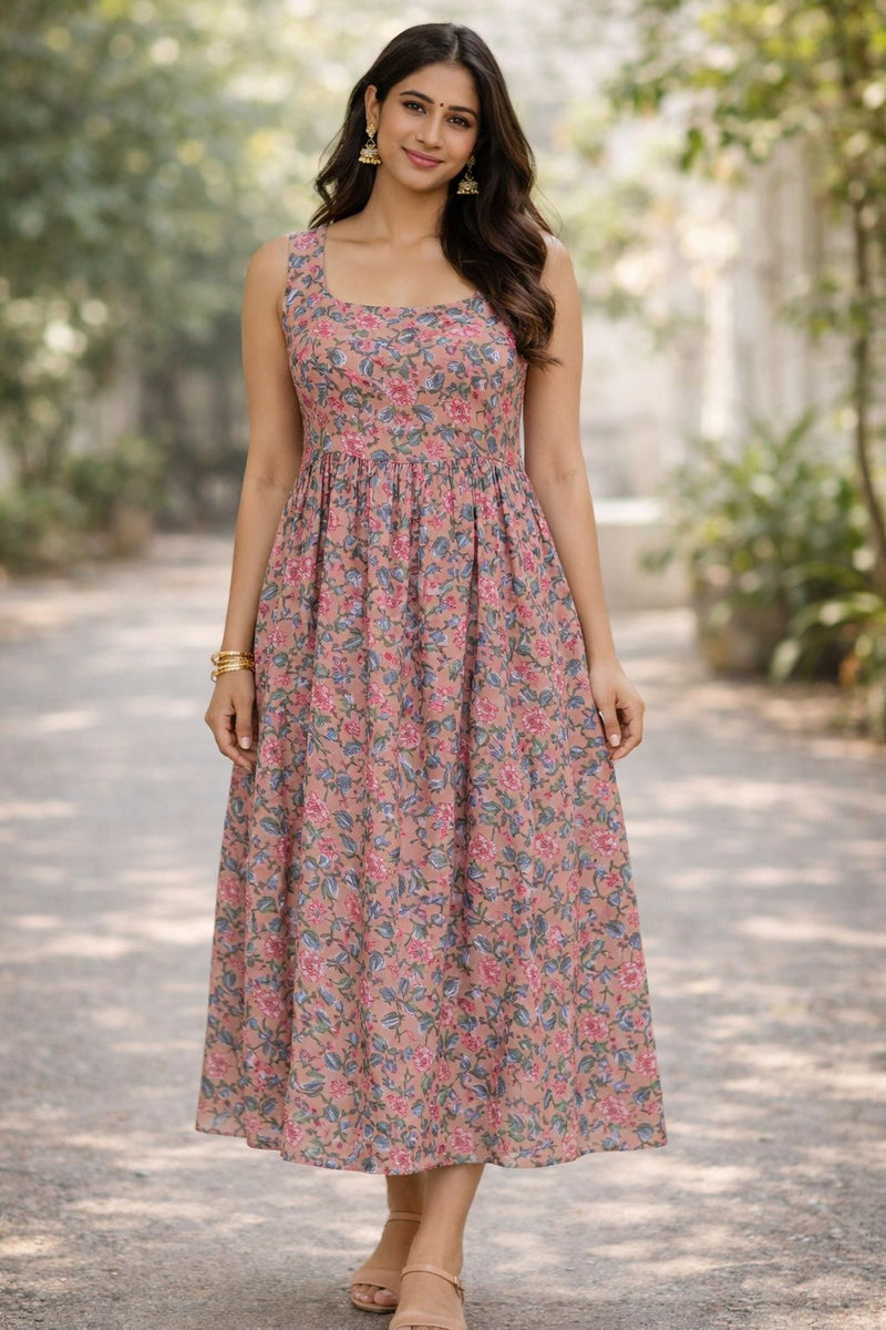 anokhi cotton dresses Anokhi Ros Garden Sleeveless Maxi Dress