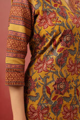 Berni Mustard floral cotton long kurta