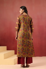 Berni Mustard floral cotton long kurta
