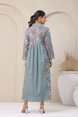 Elegant Pastel Aqua Floral Everyday Kurti