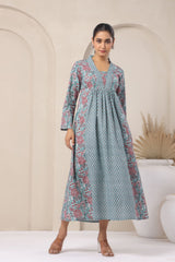 Elegant Pastel Aqua Floral Everyday Kurti