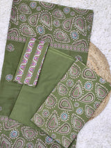 Mehira Olive Paisley Grace Unstitched Suit Set  With Cotton Dupatta