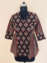 Royal Black Riwaayat Ethnic Buta Print Grace Short Kurti