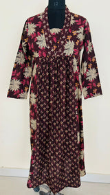 Mehroon Noor Aangan Traditional Floral Grace Long Kurti