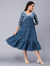 Everyday Elegance Indigo Printed Cotton Dress
