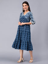 Everyday Elegance Indigo Printed Cotton Dress