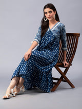 Everyday Elegance Indigo Printed Cotton Dress