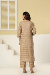 Meherzaad Royal Beige Kalamkari Suit Set with Cotton Dupatta