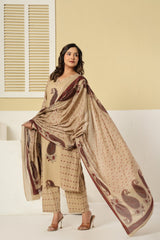 Meherzaad Royal Beige Kalamkari Suit Set with Cotton Dupatta