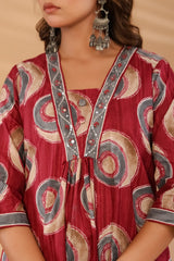 Aafreen Maroon Symphony Cotton Suit Set with Kota Doria Dupatta