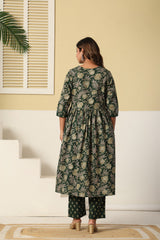 Aafreen Aura Festive Green Cotton Suit Set with Cotton Dupatta