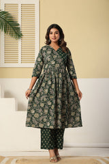 Aafreen Aura Festive Green Cotton Suit Set with Cotton Dupatta