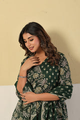 Aafreen Aura Festive Green Cotton Suit Set with Cotton Dupatta