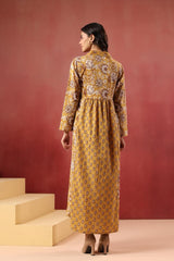 Sunehri Vibes Mustard Floral Cotton Long Kurta