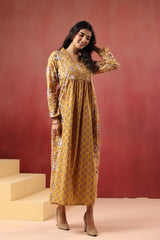 Sunehri Vibes Mustard Floral Cotton Long Kurta