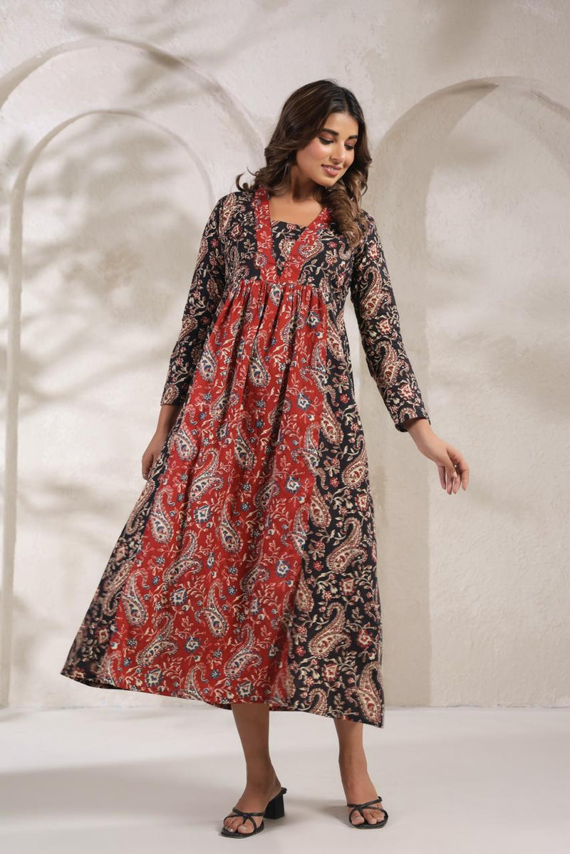 Eira Royal Paisley Gathered Cotton Long Kurta