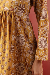 Sunehri Vibes Mustard Floral Cotton Long Kurta