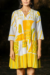 Zivara Lemon Breeze Pintuck Cotton Dress