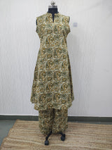 Nyra Sage Paisley Print Olive A line Cotton Co-Ord Set