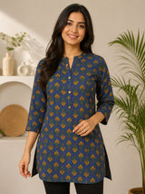 Elara Blue Meadow Cotton Short Kurti