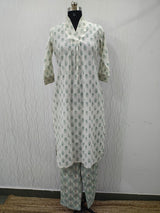 Ruhvera Mint Printed Cotton Kurta Pant Set