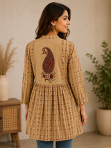 Mehera Beige Bloom Printed Short Kurti