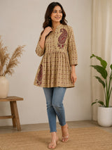 Mehera Beige Bloom Printed Short Kurti