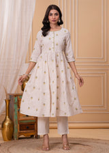 Zaynah Ivory Embroidered Cotton Suit Set With Soft kota Doria Dupatta