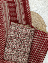 Eshna Heritage Print Cotton Suit Set with Chiffon Dupatta
