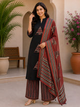 Zarmina Midnight Black Heritage Printed Kurta Palazzo Set with Dupatta