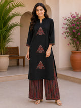Zarmina Midnight Black Heritage Printed Kurta Palazzo Set with Dupatta